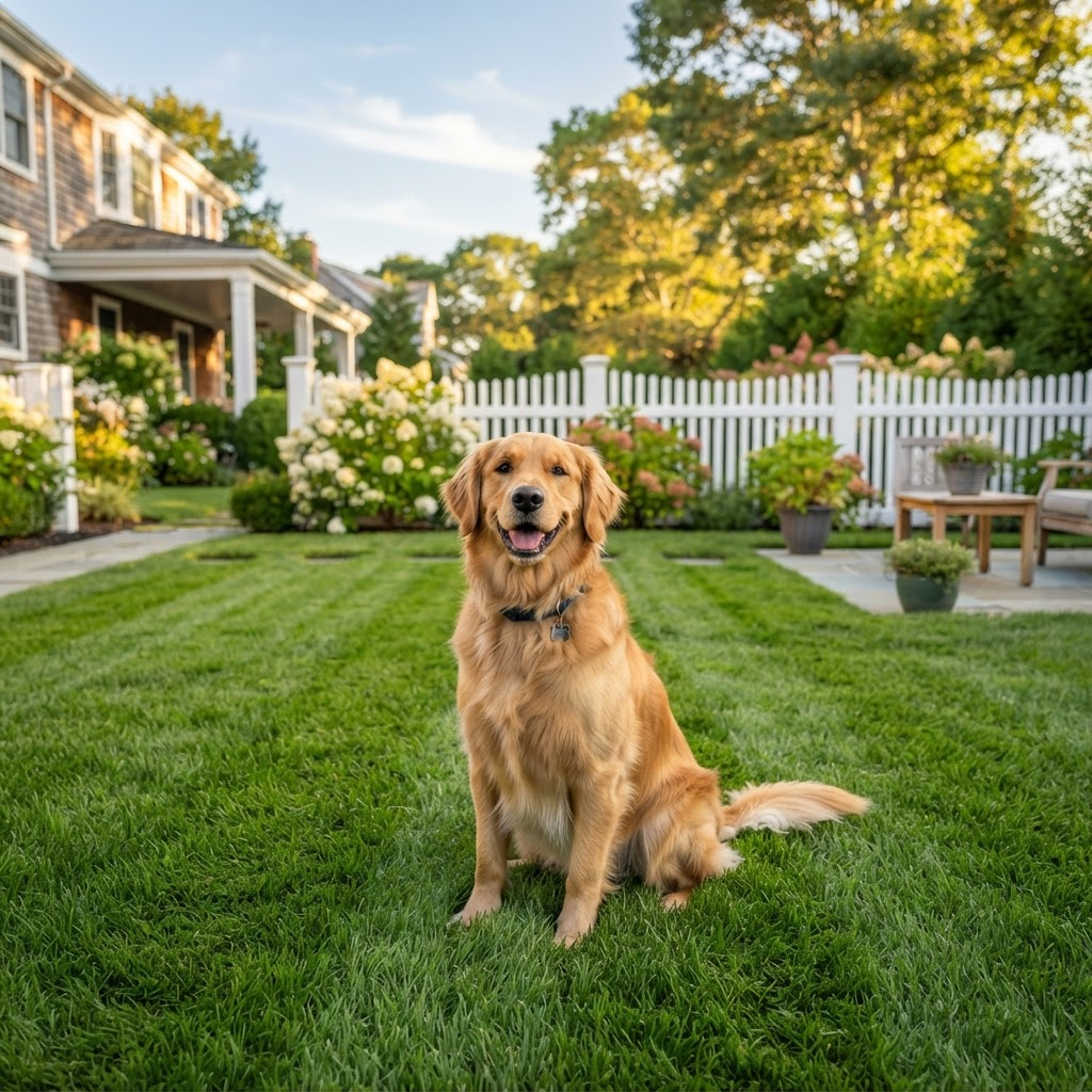 A clean, green Long Island backyard after professional pet waste removal